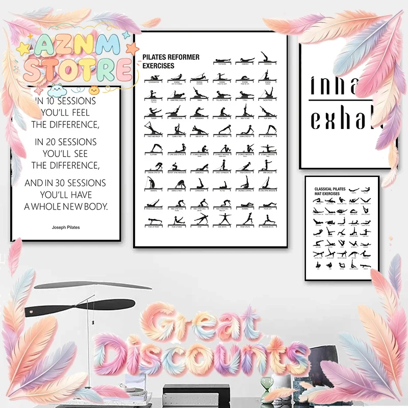 Pilates Yoga Room - Pilates Workout Chart Poster Canvas Prints