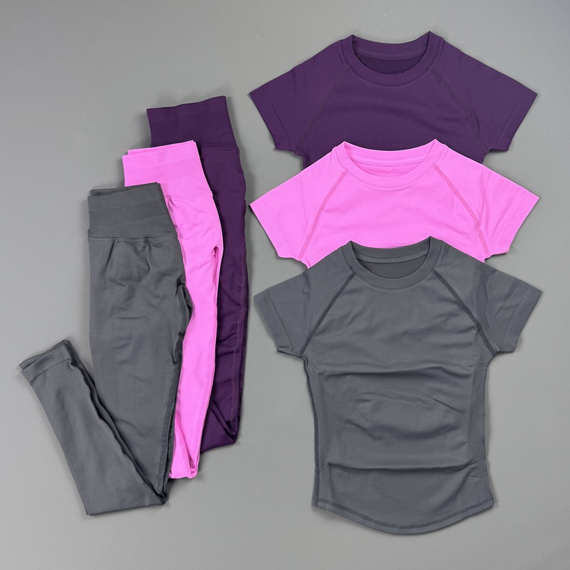 2Piece Gym Set Women Raglan Sh - Pilates Yoga Wrap Top ulasan dan harga